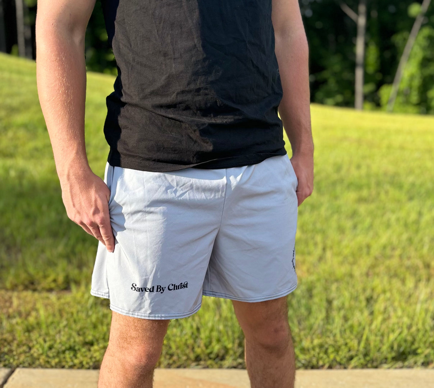 SAVED BY CHRIST SHORTS - Gray