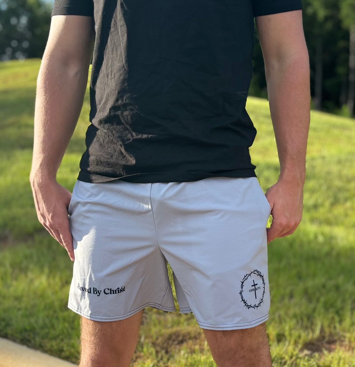 SAVED BY CHRIST SHORTS - Gray